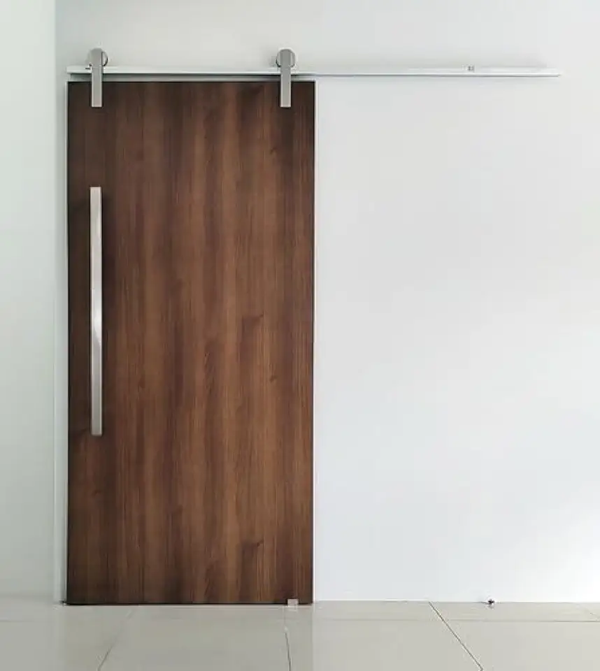 Porta De Madeira + Kit De Correr 2m + Puxador Flat 1m Polido Cor:Imbuia