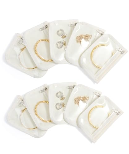 Travel Jewelry Bags, 10Pcs Clear Velvet Zipper Travel Jewelry Organizer, Portable Anti Tarnish Jewelry Storage Pouch Bag Gift for Women Girls, 10Pcs Bags