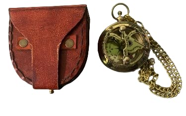 Brújula de Bolsillo Vintage de Latón con Estuche de Cuero y Cadena, Brújula Náutica Clásica para Senderismo, Camping, Viajes y Decoración