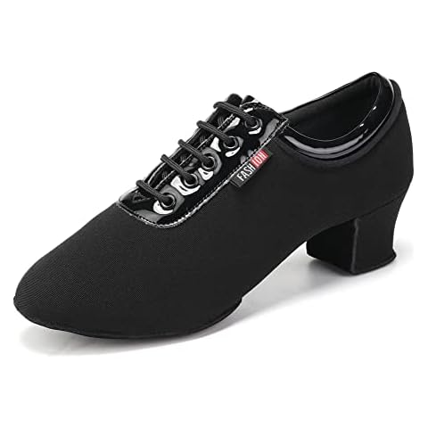 RUYBOZRY Women Latin Dance Shoes Lace up Low Heel Split Sole Ballroom Morden Tango Salsa Practice Shoes, 601-Black-2MD-5.5,UK 4.5 Cover