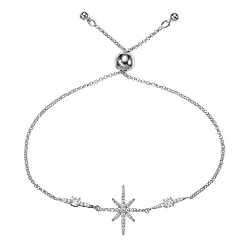 namana Bracelet Etoiles Polaires Pavés de Zircons. Bracelet Argent Femme serti de Pierres. Bracelets Femme en Etoile Livré avec Écrin Cadeau