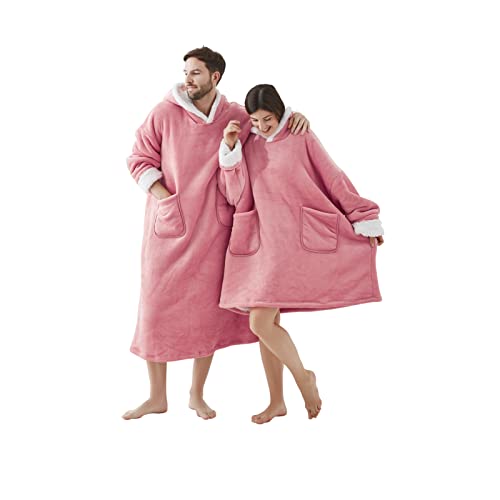 Maple&Stone Sweat à Capuche- Sherpa Plaid Pull à Manche Homme avec Poches en Polaire pour Femme Chaud Couverture à Capuche Confortable,93x136cm Rose Cover