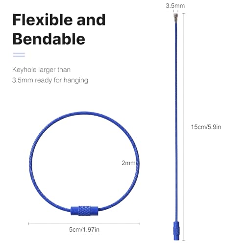 50pcs Stainless Steel Wire Keychain Cable,5.9 Inches 1.5mm Colored Coated Cable Key Ring,Key Chain Loop for Multipleuse3