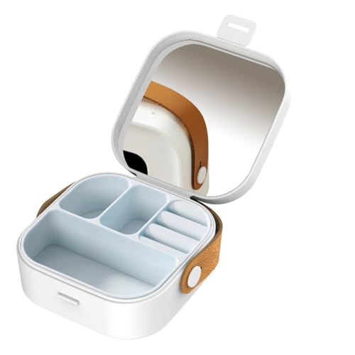 Elegante portagioie bianco con specchio e maniglia portatile, il tuo compagno perfetto per riporre oggetti