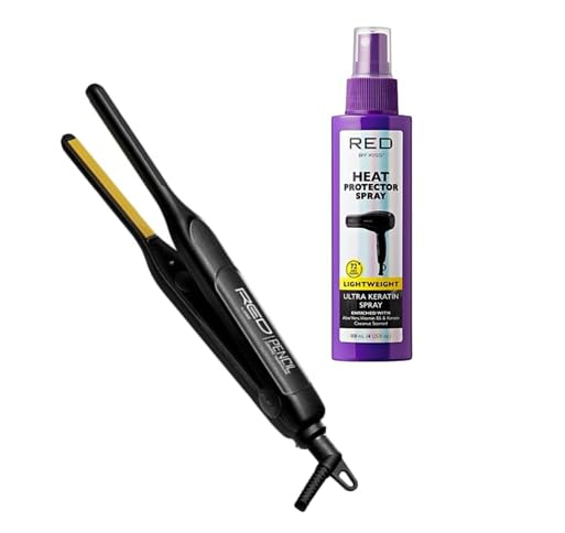 Plancha para cabello Red by Kiss Pencil Flat Iron con placas de turmalina cerámica de 0.3 pulgadas y spray protector de calor miniatura 1
