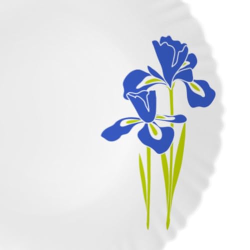 Image of Cello Opalware Dazzle Series Blue Iris Dinner Set | Microwave & Dishwasher Safe | Light-Weight & Thermal Resistant | Crockery Set for Dining & Gifting | Set of 22, White