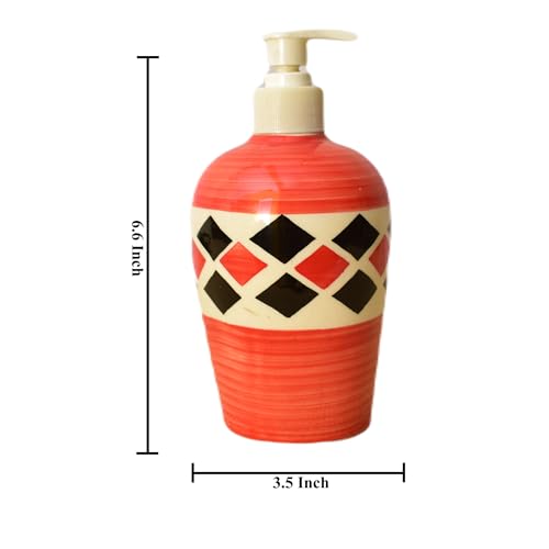 Image of Ceramic Liquid Soap Dispenser, 450 ml, Coral Red | Refillable Pump Bottle for Hand Wash, Lotion, Shampoo & Kitchen Use, 1 Piece