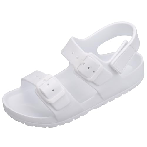 Kids Toddler Sandals Boys Girls Double Buckle Slides Summer Shower Beach Pool Water Shoes Slip on Clouds Slippers,White 5 Toddler