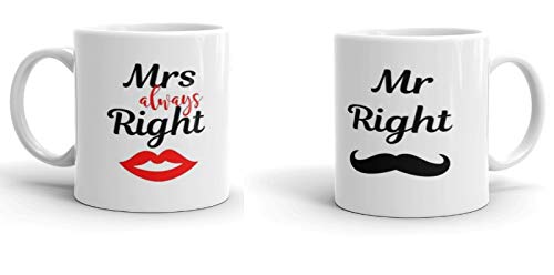 The Komegy Ceramic Mr & Mrs Combo Printed Full White Coffee and Tea Ceramic Mug- 11Oz White Mug Gift for Birthday Husband, Couple, Friends, Lover,Brother, beutyfull Mug Set of 2 Mugs