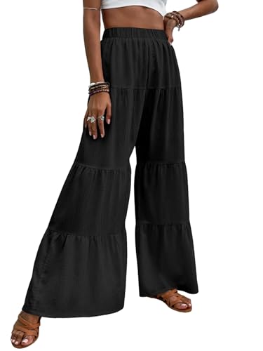 ZAFUL Women's Wide Leg Pants Boho Elastic High Waisted Flowy Palazzo Pants