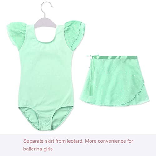 Image of EQSJIU Ballet Leotards for Girls with Removable Skirt Combo Tie Ruffle Sleeve Ballet Dance Dress Outfit 2-12 Years