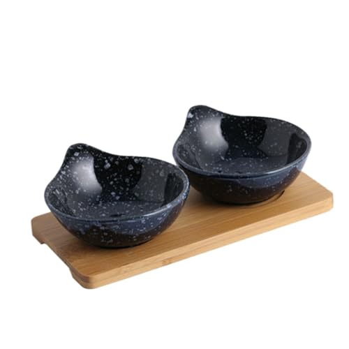 OFFSCH Set of Japanese Style Ceramic Sauce Dishes Side Dish Plates Snack Bowls for Mashed Potatoes Vegetables Wooden Serving Tray