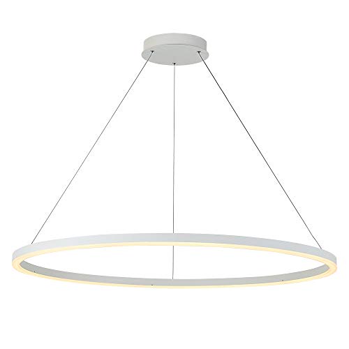 ROYAL PEARL 31.5‘’ LED Chandelier Contemporary Adjustable 1 Ring Foyer Chandelier Modern Pendant Light Fixture for Kitchen Island Living Dining Room Bedroom Hallway 3000K Warm White