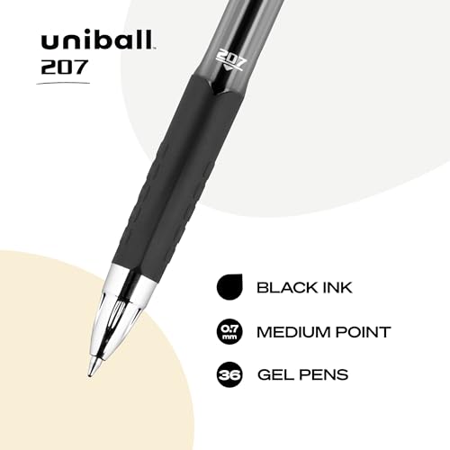 Image of uni-ball 207 Retractable Gel Pens, Medium Point (0.7mm), Black, 36 Count