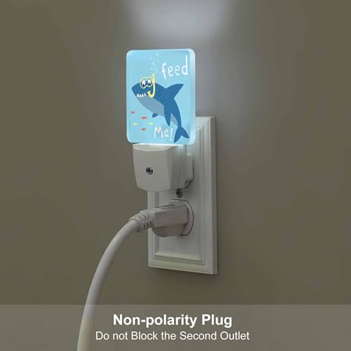 Image of LED Night Light,Funny Cartoon Shark Kids LED Night Light Plug into Wall with Dusk to Dawn Light Sensor White Energy Efficient Nightlight for Bedroom Bathroom Hallway Living Room Kitchen