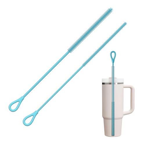 Image of YOTIME Silicone Straw Cleaner Brush, 2Pcs Reusable Straw Brush Extra Long for Cleaning Tumbler with Handle and Glass Metal Smoothie Straws, Non-slip Handle Soft and Bendable, 6mm+9mm, Blue