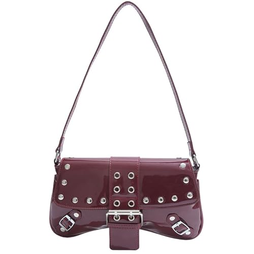 Imagen de [Psdndeww] Bolsos de hombro con tachuelas para mujeres de cuero PU 90S punk bolsa de mano casual bolso de mano bajo la axila para uso diario