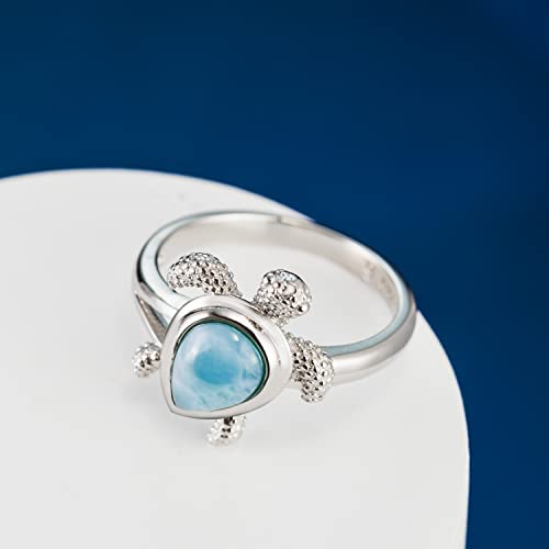 Aloha Jewelry Company 925 Sterling Silver Natural Larimar Sea Turtle Wedding Band Eternity Engagement Promise Ring, Nickel Free Hypoallergenic for Sensitive Skin, Gift Box Included2