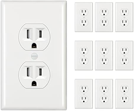 DEWENWILS Duplex Receptacle Outlet, 10-Pack Standard Wall Outlet, 15Amp/125V, Tamper Resistant, Wall Plates Included, UL Listed, White