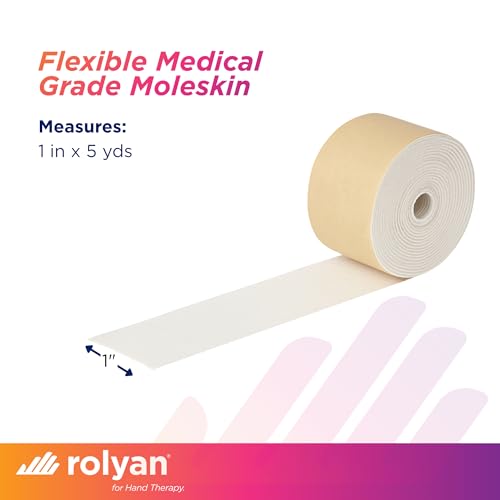Image of Rolyan Non-Latex Moleskin Roll, 1 inch x 5 yards, Beige, Padding with Paper Backed Adhesive, Cut to Fit for Splints, Braces, and Casts, Soft Flexible Tape for Blister Prevention & Skin Protection