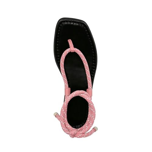 Image of Rope Flat Sandals for Women Strappy Open Toe Thong Sandals Summer Slingback Slip On Slide Sandals with Adjustable Strap