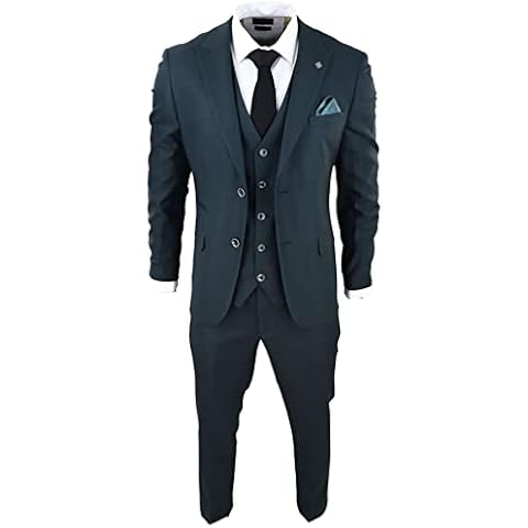 Mens Olive Green 3 Piece Suit with Check Pattern Cover