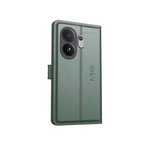 Image of AIBEX Compatible for Vivo V60E 5G / Vivo T4 Pro 5G / Vivo V60 5G Flip Cover Leather Finish with Magnatic Closure | Inside TPU with Card Pockets | Wallet Stand | Complete Protection Flip Case -Green