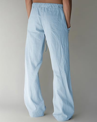 Image of PIDOGYM Mens Cotton Linen Pants, Summer Beach Pants Casual Loose Fit with Elastic Waist Drawstring
