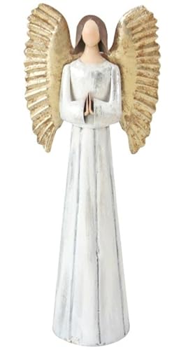 großer nostalgischer betender Deko Engel aus Metall mit großen goldenen Flügeln weiß gewischt antike Shabby Optik