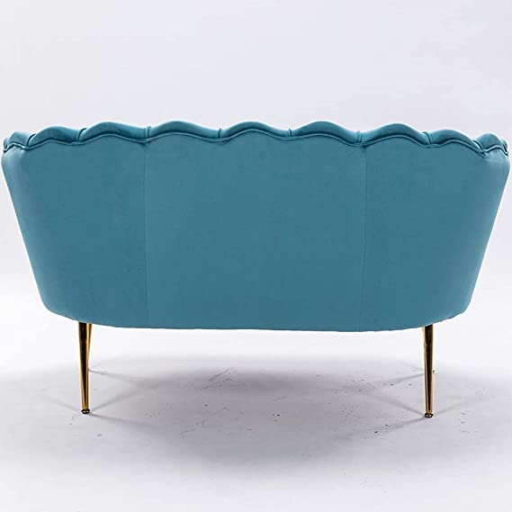 Image of Living Room Vintage Velvet Fabric Tub Armchairs with Metal Leg Armrests Lounge Comfortable Royal & Luxury (Light Blue, 2 Seater)