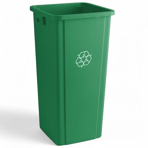Image of 23 Gallon Green Square Trash Can, Plastic, Commercial Use