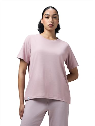 Image of TECHNOSPORT Women Relaxed Fit Cubic Melange Round Neck T-Shirt | Quick Dry Polyester Casual Tee with UPF 50+ UV Protection, Anti-Microbial & Double Cool Technology