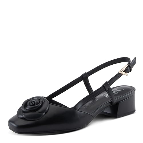 Azura Women's ANGELICISH Buckle Shoes - Smooth Leather, Central Flower Applique, Sturdy Block Heel