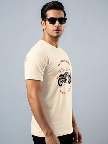 Image of ADRO Men's Royal Bike Design Printed 100% Cotton T-Shirt - Regular Fit, Printed T-Shirts for Men