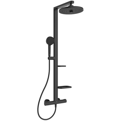Ideal Standard BD583XG Alu+ Duschsystem mit Ceratherm Brausethermostat – Frei von Blei, Chrom & Nickel – Spa-Regendusche mit 2-Funktionshandbrause in Schwarz matt