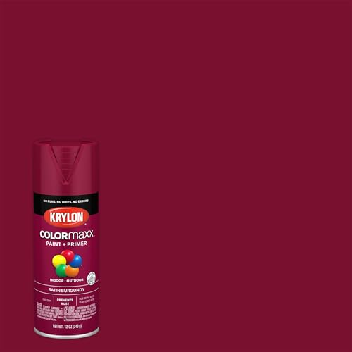Image of Krylon K05560007 COLORmaxx Spray Paint and Primer for Indoor /Outdoor Use, Satin Burgundy, 12 Ounce (Pack of 1)