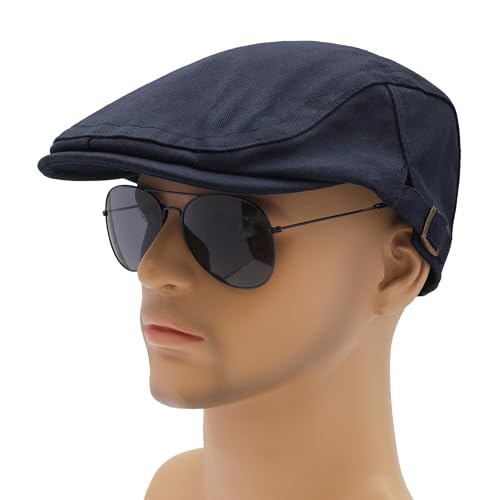 Image of ZLYC Men Cotton Flat Cap Summer Scally Ivy Gatsby Newsboy Beret Driver Cabbie Hunting Hat