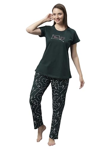Image of DZZO Women's Cotton Printed Night Suit Set of T-Shirt & Pyjama, Night wear Dress, Relaxed wear for Women /Girls