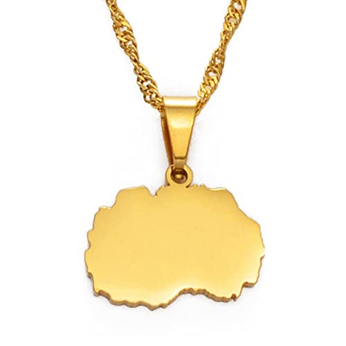 Collier Avec Pendentif Carte De Macédoine Du Nord,Attrayant Collier Avec Pendentif Carte De Macédoine Du Nord Pour Unisexe,Article Patriotique,Bijou De Charme D'Anniversaire Ethnique,Or,Chaîne De