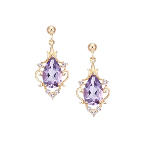 Handcrafted Earrings Jewelry Gift for Women - Gold Plated S925 Sterling Silver Vintage Royal Court-Inspired Amethyst Dangle Drop Earrings for Women | Elegant Purple Amethyst Jewelry for Her