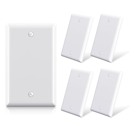ELEGRP 1-Gang Blank Device Wall Plates Standard Size 4.5 H x 2.75 L Unbreakable Thermoplastic Blank Faceplate Cover for Unused Outlets/Switches UL Listed (5 Pack Glossy White)