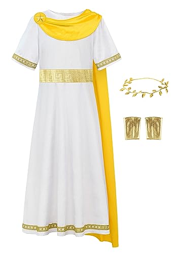 ReliBeauty Disfraz Griego Niño Toga Griega con Corona Laurel Traje Romano Infantil Vestido de Dios Griego Carnaval, 12-13 años(160cm)