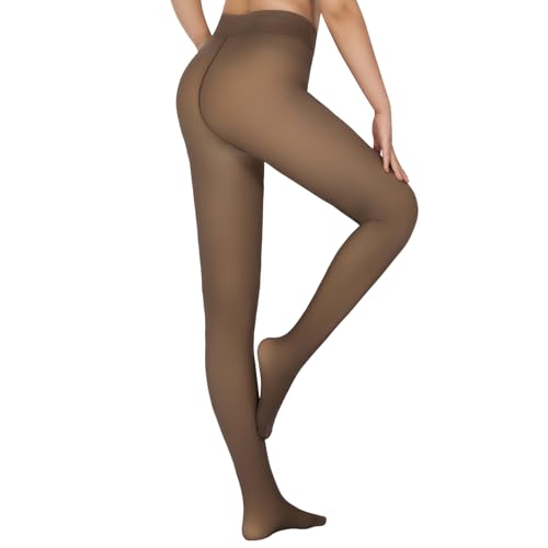 Image of X-CHENG 2 Pairs Fleece Lined Tights Women-Thermal Pantyhose leggings Women,Fake Translucent Skin Colored Tights for Winter