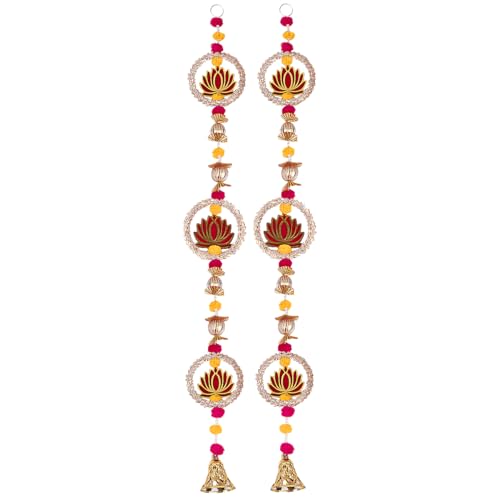 Image of Prapti Handicrafts Handmade Traditional Lotus Wall and Door Hanging for Home Decor | Diwali Decor | Wedding and All Festival Decoration | Decorative Pooja Room (38 Inches Height - Pack of 2) (style 2)