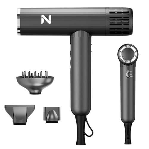 Image of Natrial Hair Dryer with Diffuser, 1600W High-Speed Blow Dryer for Women | Fast Drying for Curly Hair,Professional Ionic Portable Dryer, Low Noise, Lightweight, Lock Function,Travel Home Salon