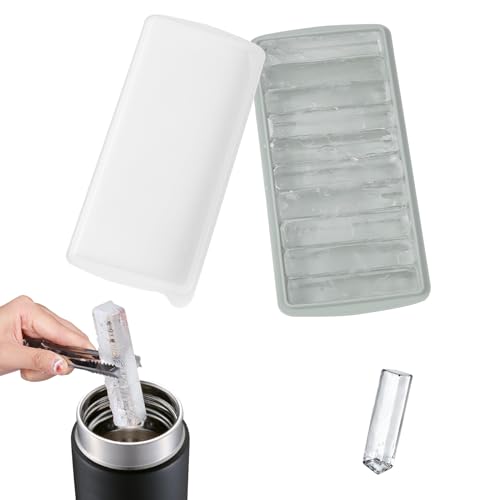 製氷皿 蓋付き シリコン アイストレー 水筒用 氷 氷 作る 容器 長い氷形 四角の氷 10格 グレー 1個 ?取出しやすい タンブラー対応 家庭用 キッチン用 ゼリー飲料 果物 ビール 製氷器
