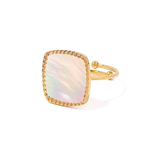 OdDdot Acier Inoxydable français Blanc Nacre Bague Ouverte Casual plaqué Or 18k pour Femmes Bijoux Cadeau Trendy Pride Rings