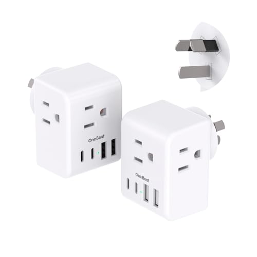 Image of 2 Pack Australia New Zealand Power Plug Adapter, Australia Travel Adapter | Type I Plug Adapter with 3 American Outlets 4 USB Charging Ports (2 USB C) for US to Australia, Argentina, China, New Zealand