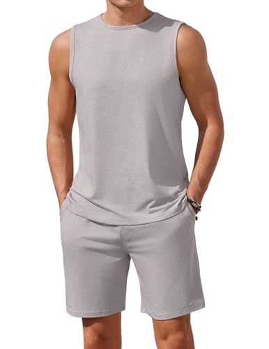 Ekouaer Men's Pajamas Set Workout Tank Top Pjs Sets with Shorts 2 Piece Soft Sleeveless Casual Sleep Shirts Loungewear S-XXL