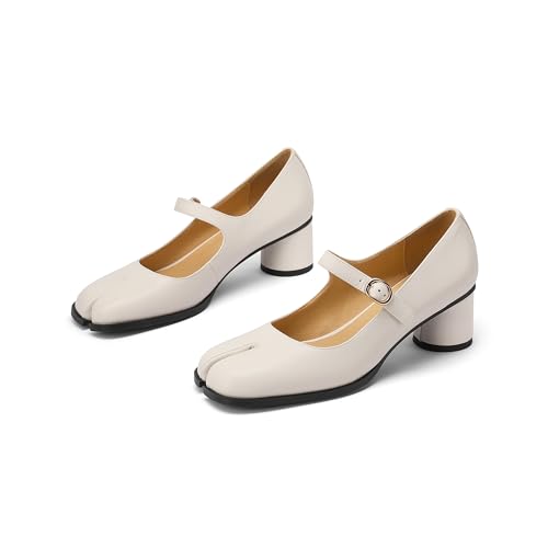 Image of Women Chunky Block High Heels Mary Janes Shoes Split Toe Tabi Shoes Ankle Strap Dress Pumps Shoes